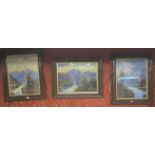 A set of three signed oil on board scenes of lakes and mountains (3) Condition Report: Available