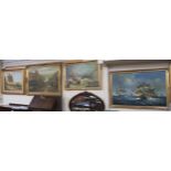Two oil on canvas Naval scenes and two rural scene oil on canvas (4) Condition Report: Available