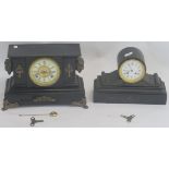 Two black slate mantle clocks (2) Condition Report: Available upon request