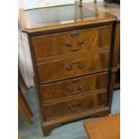 A reproduction mahogany two drawer filing cabinet with leather top, 78cm high x 51cm wide x 62cm