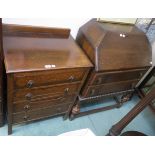 An oak four drawer chest, 89cm high x 62cm wide x 46cm deep and an oak bureau with two drawers on