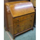 A walnut bureau with three drawers, 97cm high x 76cm wide x 44cm deep Condition Report: Available