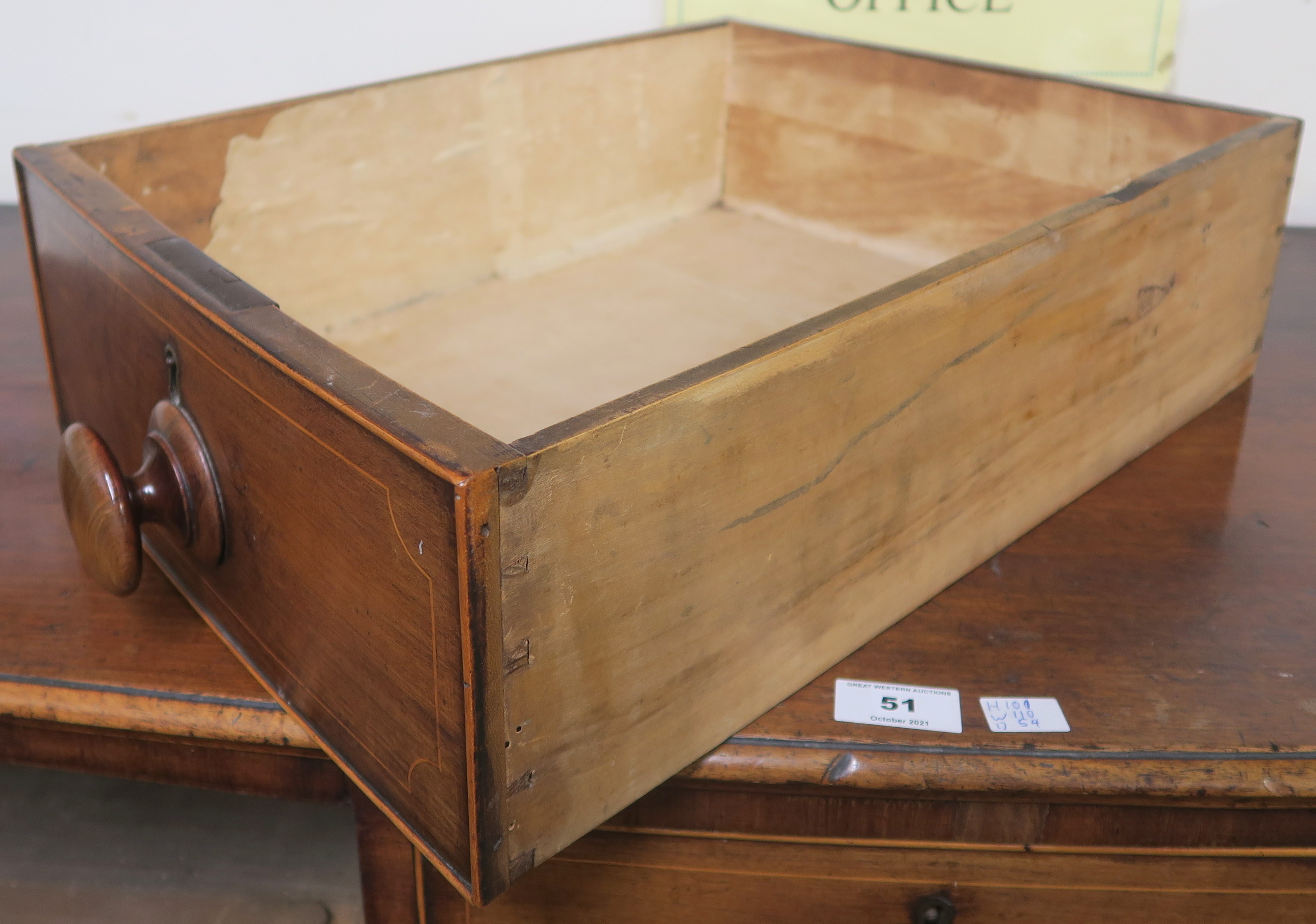 A 19th Century mahogany bow front three over three chest of drawers on turned feet, 101cm high x - Image 3 of 4