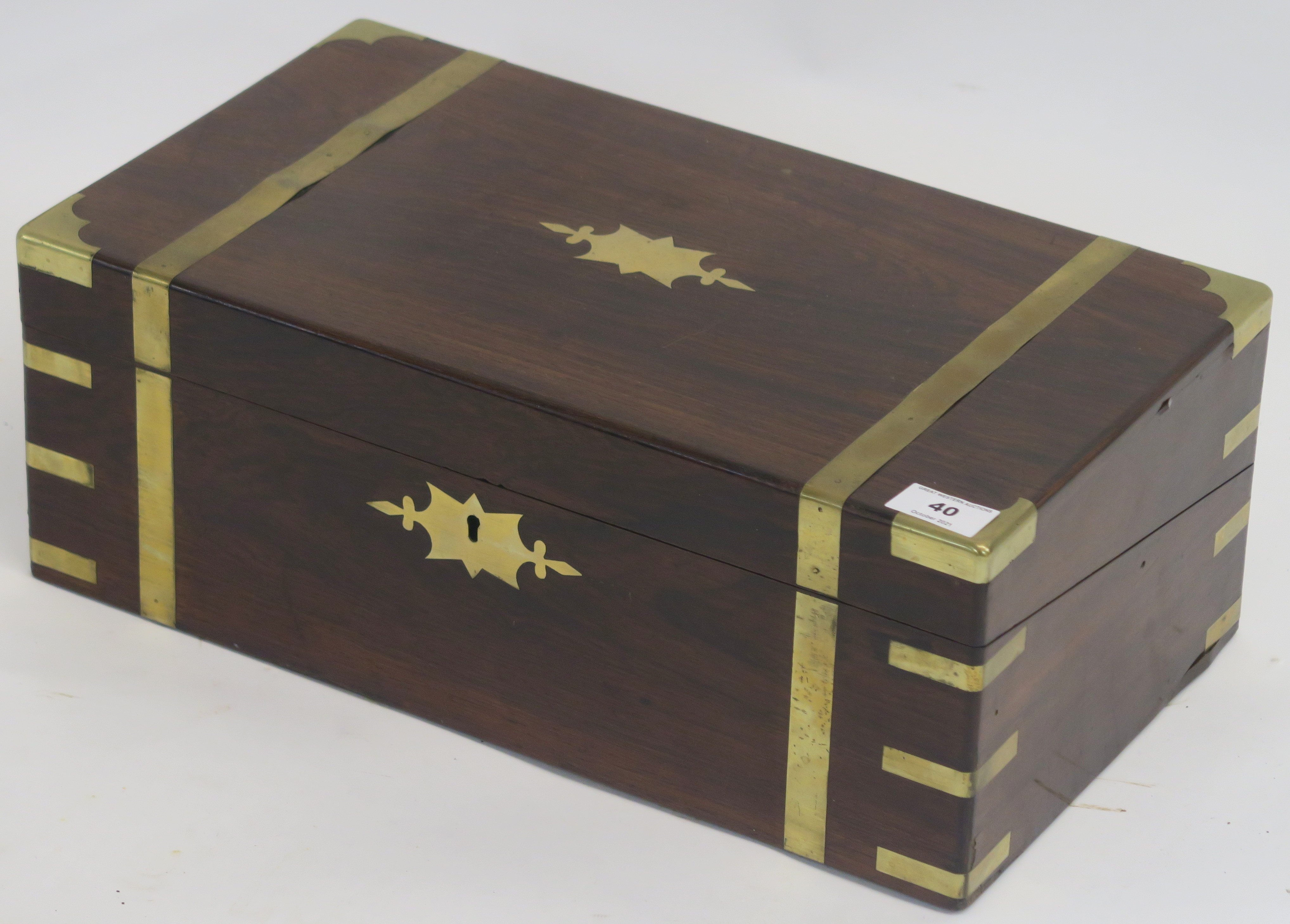 A brass bound rosewood writing slope, 17cm high x 45cm wide x 25cm deep Condition Report: