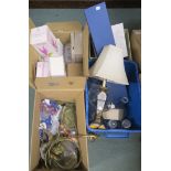 Four boxes of assorted glassware, lamps, ceramics etc (4) Condition Report: Available upon request