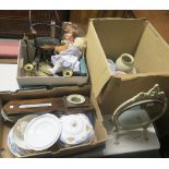 Three boxes of assorted ceramics, barometer, solls etc Condition Report: Available upon request