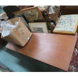 A teak coffee table, various prints, ceramics etc Condition Report: Available upon request