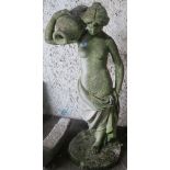 A reconstituted stone statue of a girl caring a water jug, 110cm high Condition Report: Available