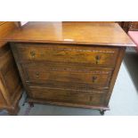 An oak three drawer chest, 82cm high x 91cm wide x 51cm deep Condition Report: Available upon