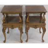 A pair of reproduction bedside tables with single drawer, 72cm high x 43cm wide x 42cm deep (2)