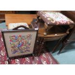 A piano stool, stool, firescreen and a nest of tables (4) Condition Report: Available upon request