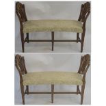 A pair of small upholstered walnut window seats, 78cm high x 107cm wide x 34cm deep (2) Condition