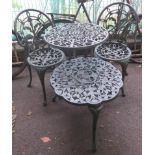 Two cast metal garden tables and two chairs (4) Condition Report: Available upon request