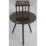 A mahogany circular Gypsy table with turned legs, 60cm high x 58cm diameter and a desk top inlaid