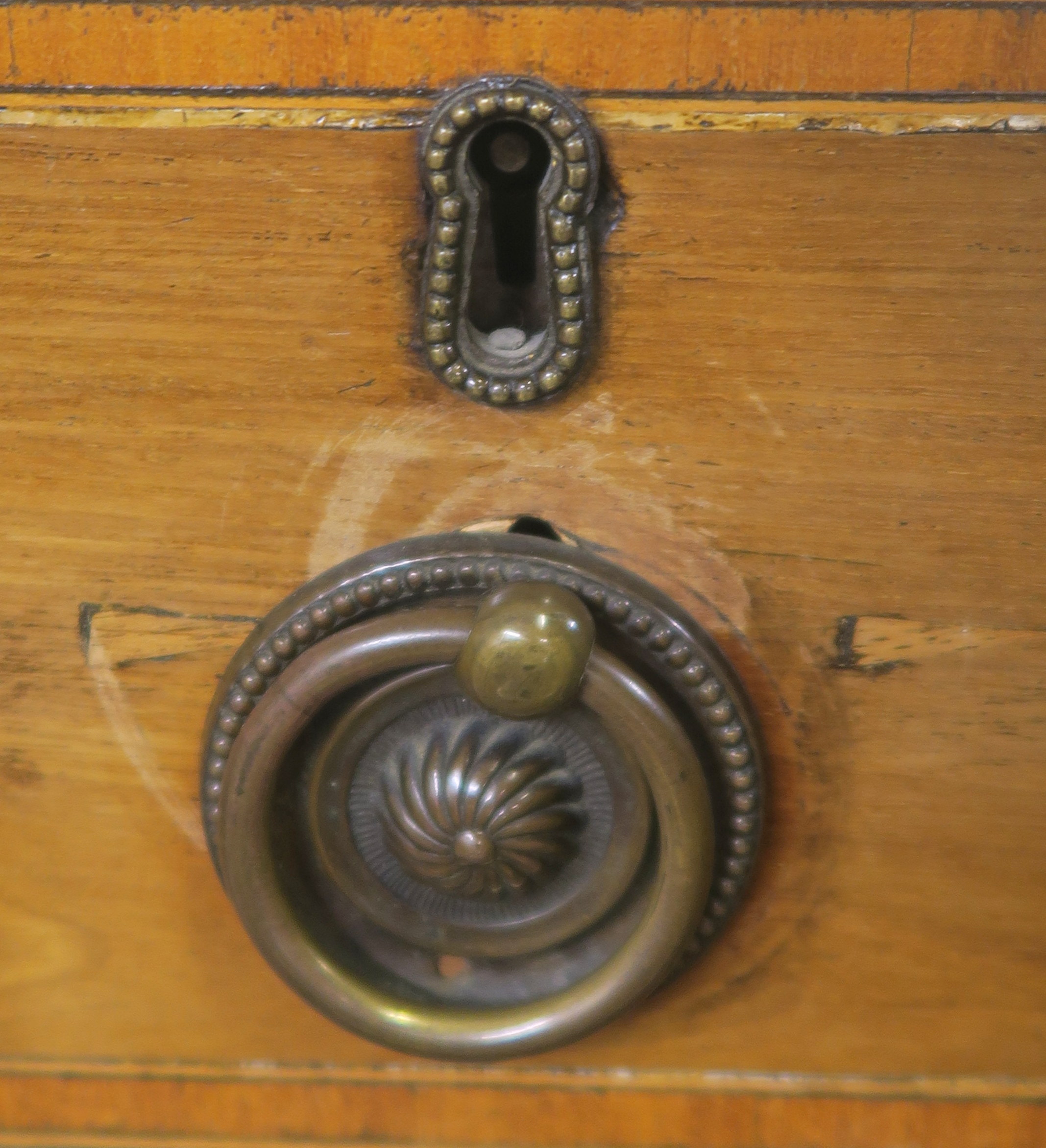 A Georgian inlaid mahogany two over three chest of drawers on bracket feet, 98cm high x 110cm wide x - Image 4 of 5