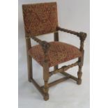 A mahogany armchair with barley twist arms and stretchers Condition Report: