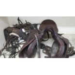 Leather riding saddle and assorted tack Condition Report: Available upon request