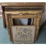 A lot of four gilt picture frames and a framed tapestry (5) Condition Report: Available upon