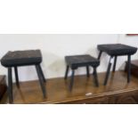 A lot of three wooden stool made of converted printing blocks (3) Condition Report: Available upon