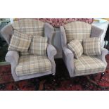 Pair of modern armchairs upholstered in tweed fabric with associated scatter cushions 110 cm high,90