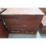 A large Victorian pine blanket chest, 82cm high, 107cm wide and 60cm deep Condition Report: