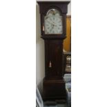 A Victorian mahogany cased long case clock with painted face and moon dial, 205cm high, 62cm wide