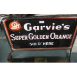 A double sided advertising sign "Garvie's Super Golden Orange sold here", 70cm high and 75cm wide