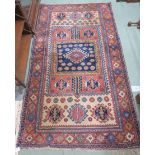 A Caucasian cream ground with pink borders rug, 218cm long x 120cm wide Condition Report: