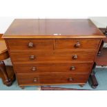 A Victorian mahogany two over three chest of drawers on turned feet, 98cm high x 111cm wide x53cm