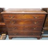 A 19th century oak four drawer chest on bracket feet 81cm, high x 93cm wide x 48cm deep Condition