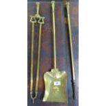 Arts and crafts brass fire tools (3) Condition Report: Available upon request