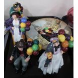 Four Royal Doulton figures including The Old Balloon Seller, Biddy Pennyfarthing, The Balloon Man