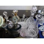 A selection of glass and crystal including a Mary Gregory Style vase with enamelled decoration of