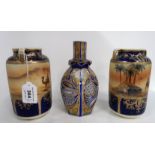 A Bohemian cameo glass vase with cut and gilded decoration and a pair of Noritake vases painted with