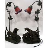 After Mene, two resin dog lamps with mottled shades Condition Report: Available upon request