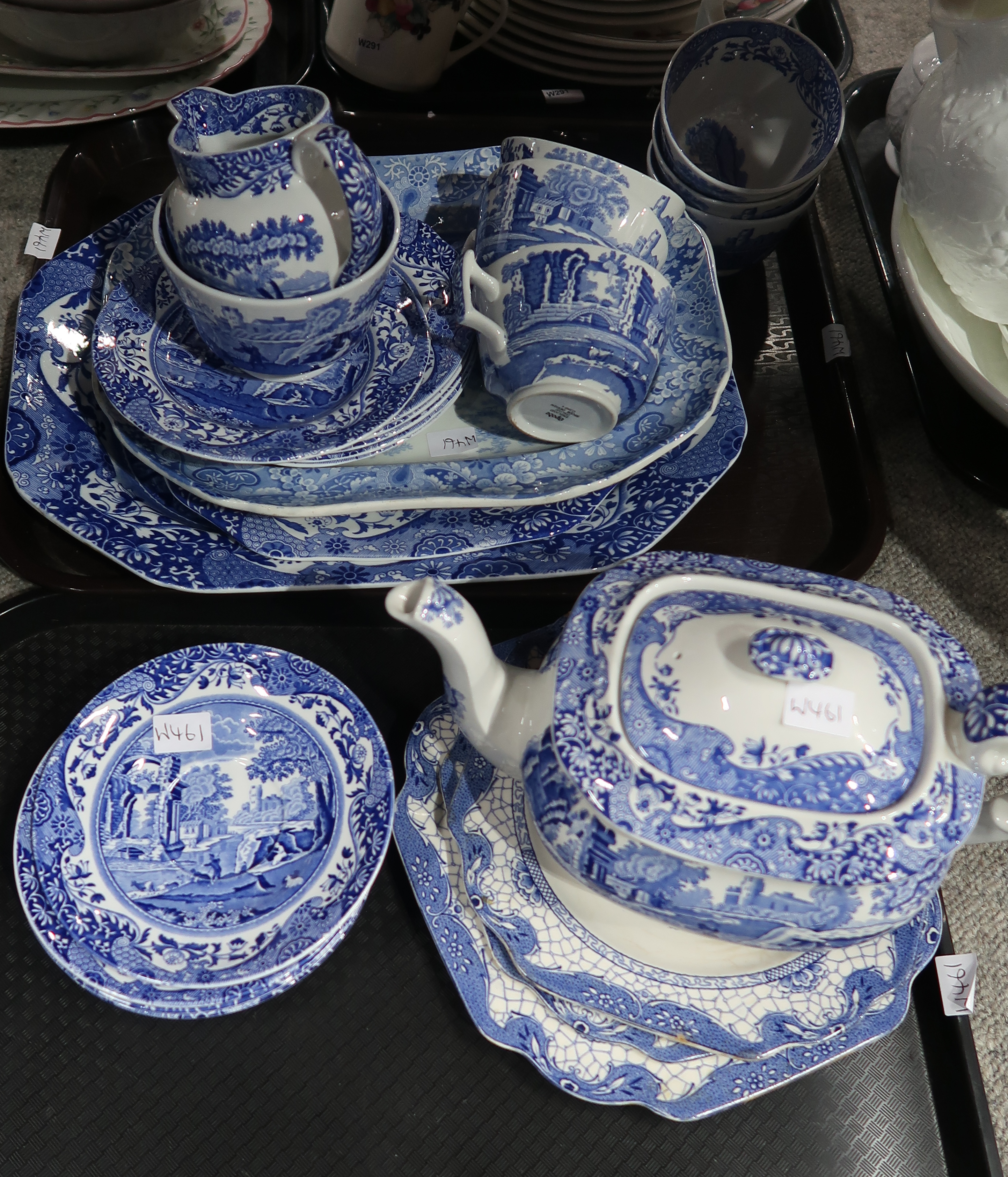 A lot comprising blue & white Spode Italian pattern wares including tea pot, cups, saucers,