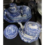 A lot comprising blue & white Spode Italian pattern wares including tea pot, cups, saucers,