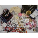 Two evening bags, compacts, bird brooches and other items Condition Report: Not available for this