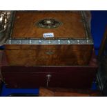 A red leather box and inlaid box, 41cm wide and smaller (2) Condition Report: Available upon