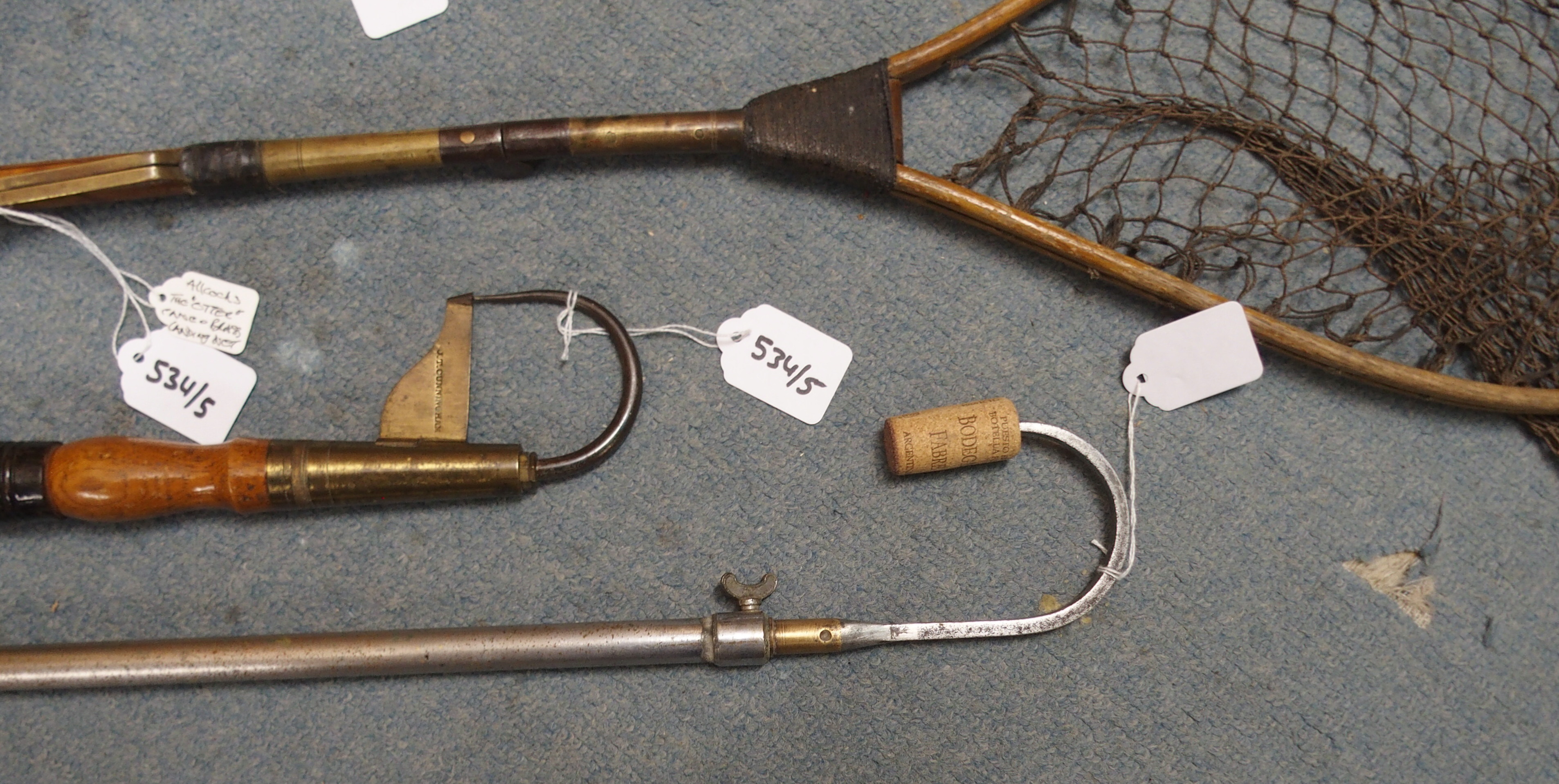 Allcocks "The Otter" cane and brass landing net, J.T. Cunningham brass extending gaff, another alloy - Image 5 of 5