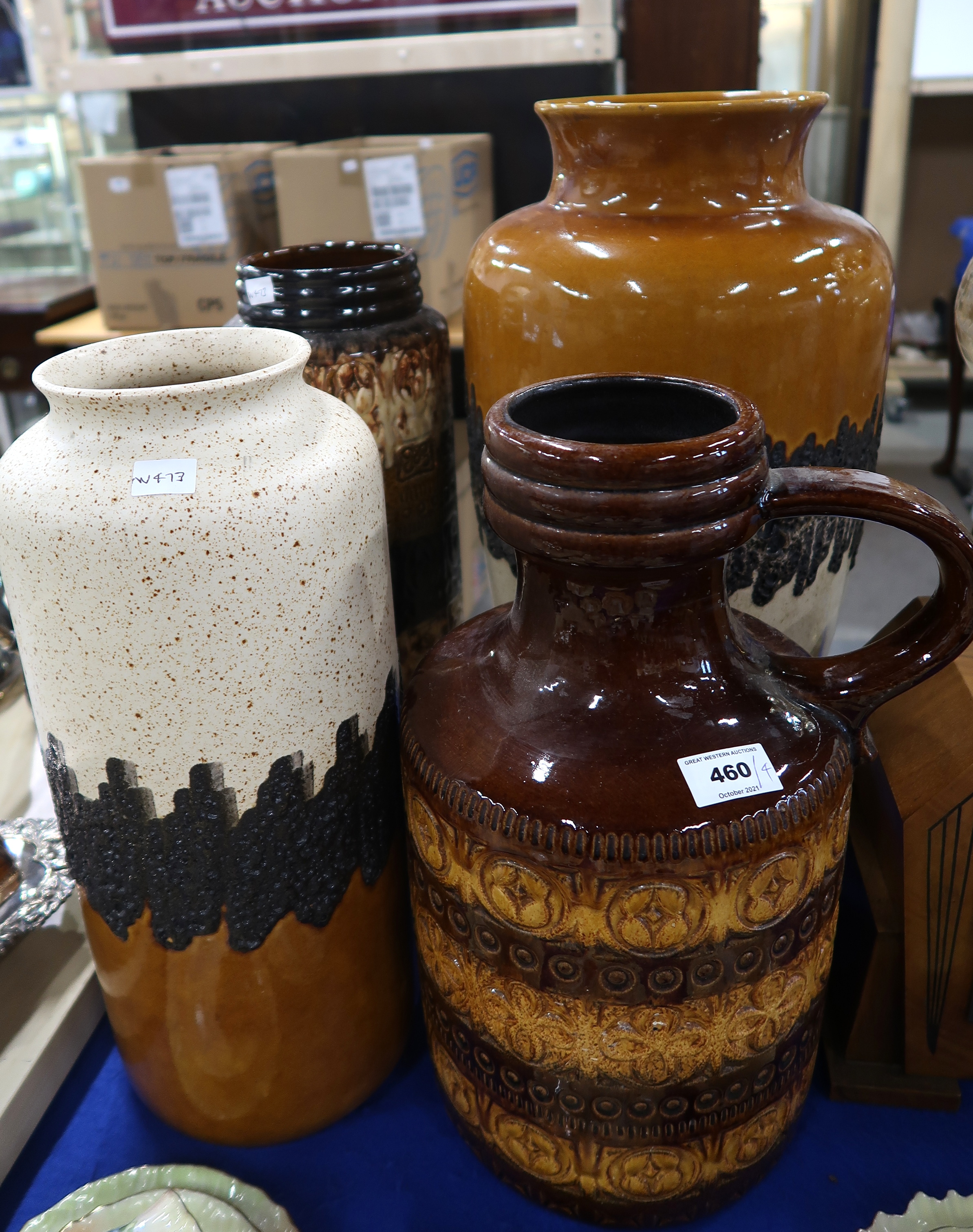Four large West German brown glazed vases Condition Report: Available upon request