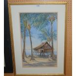 MARGARET FELKIN Singapore beach house, signed, gouache on board, 54 x 34cm Condition Report: