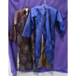 A blue ground fur-lined Chinese robe, and another aubergine ground example Condition Report: Not