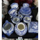 An assortment of blue and white transfer printed wares including Spode & Copeland Spode Italian