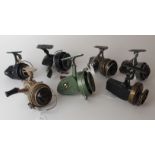 Seven various spinning reels comprising Dingley & Co, three KP Morritts Intrepid Continental, De