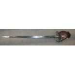 A basket hilt sword, blade 77cm, overall 97cm Condition Report: Available upon request