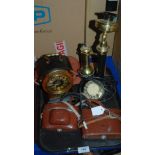 A tray lot including vintage telephone, various cameras etc Condition Report: Available upon