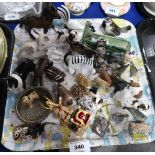 A selection of miniature Beswick figures of animals, Wade Whimsies & USSR porcelain examples etc