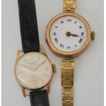 An 18ct gold ladies vintage Cristal watch head, weight 12.3gms and a vintage ladies 9ct gold watch