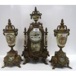 A Louis XIV style Franz Hermle & Sons, Germany, brass garniture clock set Condition Report: